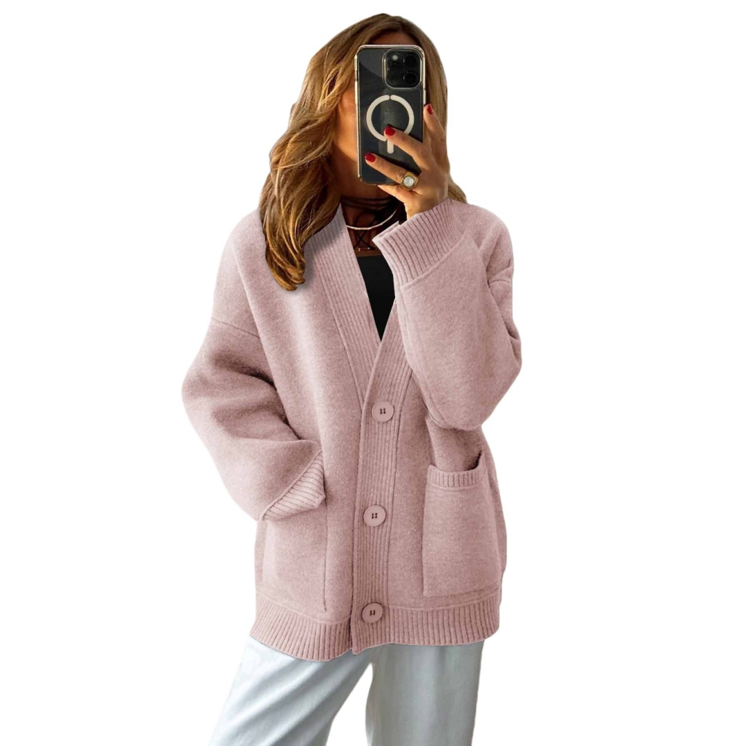 Womens Cozy Button-Up Cardigan V-Neck Knit Sweater Winter Casual Style Coat